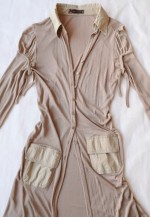 vintage COP COPINE Beige Long Vest with Puff Sleeves