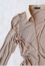 vintage COP COPINE Beige Long Vest with Puff Sleeves